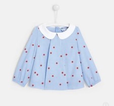 Jacadi Collar Flower Dot Blouse Blue Kids Top Shirt Girl