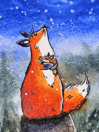 Original fox watercolour - original,