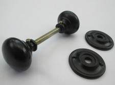 Black Cast iron Victorian Round Cottage rim door knobs lock latch pull handles