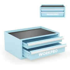 WORKPRO 12.5" Mini Tool Box with 2 Drawers & 1 Open Top Storage Macaron Blue