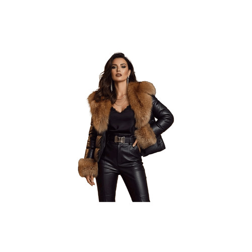 Women black leather jacket - women's,