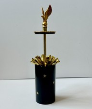 Vintage Cigarette Holder Dispenser black & gold eagle & stars Mid Century Modern