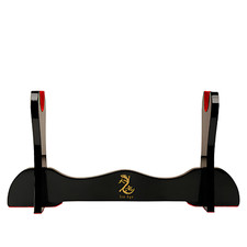 Sword Display Black Lacquer Finish Showcase & Red Velvet Holders Elegant Design