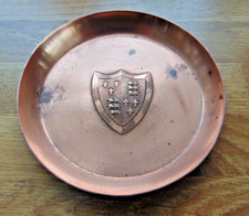 ANTIQUE J.S & S SANKEY COPPER DISH WITH COAT OF ARMS