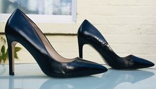 ZARA Black Leather Stilettos Heels - Classic Shape | Pointed Toes - Eu 38 / UK 5
