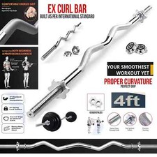 4FT EZ Arm Curl Bar Weight Lifting 1" Barbell with Spinlock Collars Biceps Gym