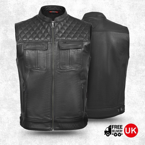 Mens biker waistcoat leather - waistcoat,