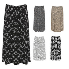Womens Plus Floral Midi Skirt Ladies Elasticated Waist Print Stretch Long