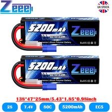 2X Zeee 2S LiPo Battery 5200mAh 80C 7.4V EC5 Hardcase for RC Car Heli Truck FPV