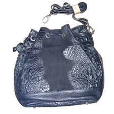 Vera Pelle Italy Black Leather Drawstring Handbag Italian Shoulder Bag