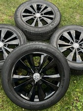 4 x GLOSS BLACK GENUINE 16" VW GOLF CADDY TOURAN PASSAT ALLOYS WHEELS TYRES