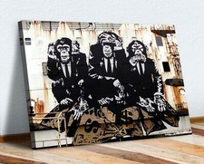 3 WISE MONKEYS BANKSY  CANVAS