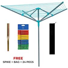 ROTARY AIRER 50M OUTDOOR 4 ARM CLOTHES WASHING LINE DRYER GROUND SPIKE & COVER