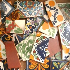 10 Pounds of Broken Talavera Mexican Ceramic Tile in Mixed Designed #03