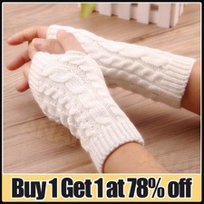 Women Wrist Arm Knitted Mitten Long Winter Hand Warmer Fingerless Ladies Gloves