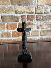 Totem Pole Boma Canada Black Resin Carved 15cm Vintage