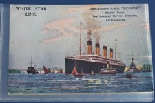 WHITE STAR LINE RMS OLYMPIC AT PLYMOUTH NORMAN WILKINSON ART POSTCARD