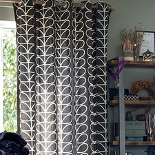 Orla Kiely Linear Stem Charcoal Eyelet Lined Curtains 100% Cotton 46”x72” drop