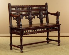 Antique Carved Oak Hall Bench c.1890