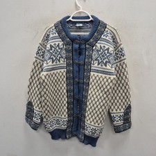 Dale of Norway Vintage Nordic Wool Blue Jumper Cardigan Fair Isle Size Large 50