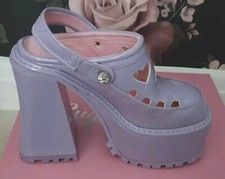 Sugar Thrillz Lilac Patent Leather Platform Clogs Heels UK Size 5 US Size 7