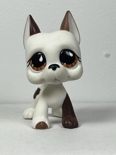 Littlest Pet Shop LPS #750 Great Dane White and Brown Teardrop Brown Eyes READ