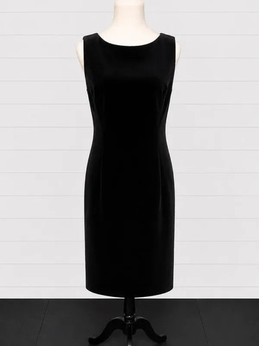 Black velvet shift midi - black, dress