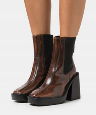 Topshop Tan Brown Women Hong Kong Block Heel Boots Size 5/38 - RRP £89.99