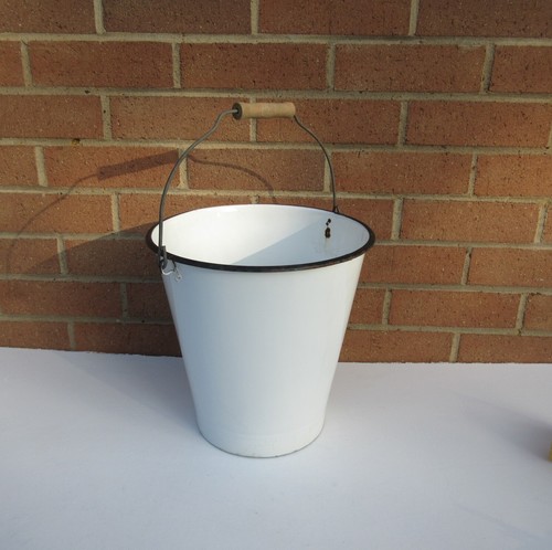 Vintage white enamel - , pail
