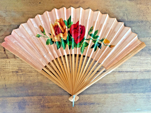 Vintage hand fan - hand, roses