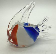 Murano Style Art Glass Angelfish Sculpture Red White Blue Figurine Paperweight
