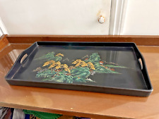 Huge Vintage 50s Japanese Lacquered Tray Decorative Furniture Hand Painted