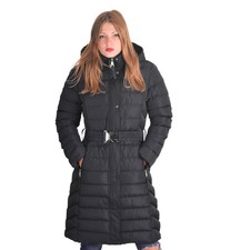 Spindle Womens Long Padded Puffer Hood Parka Ladies Winter Coat Waist Belt