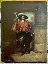 Antique Original Portrait Oil Painting on Canvas Musketeer / Cavalier Man Cave!