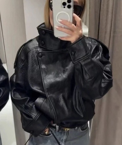 Zara black faux leather bomber - zara,