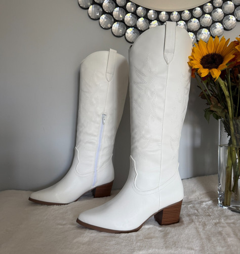 Womens white knee high boots - womens,