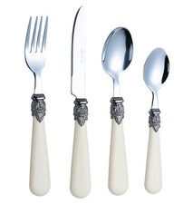 EXZACT 24PCS French Vintage Cutlery Set Stainless Steel Ivory Cream Wedding Gift