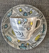 Vintage BROADHURST Hand Painted KATHIE WINKLE Rare TYNE TRIO -cup, saucer, plate