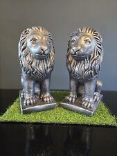 Stone Garden Lion Statues Ornaments Frostproof Indoor Outdoor Detailed Pair Gift