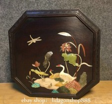 10" Old Chinese Palace Rosewood Inlay Shell Flower Birds Duck Statue Lid Box