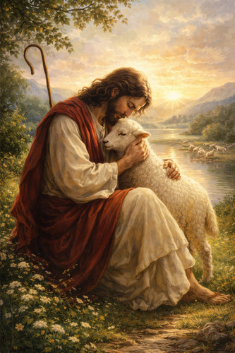 Jesus with lamb peaceful - jesus,