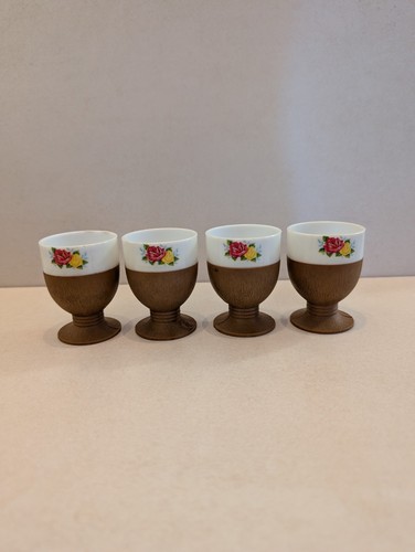 Vintage egg cups faux wood - egg,