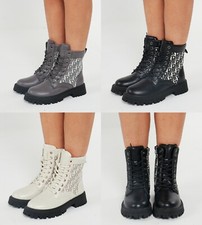 Lace Up Ankle Boots Chunky Platform Women Ladies New Goth Punk Grunge Shoes Size