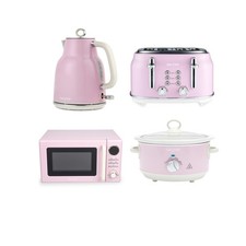 Salter Retro Pink Kitchen Set – Kettle, Toaster, Microwave & Slow Cooker, 3kW