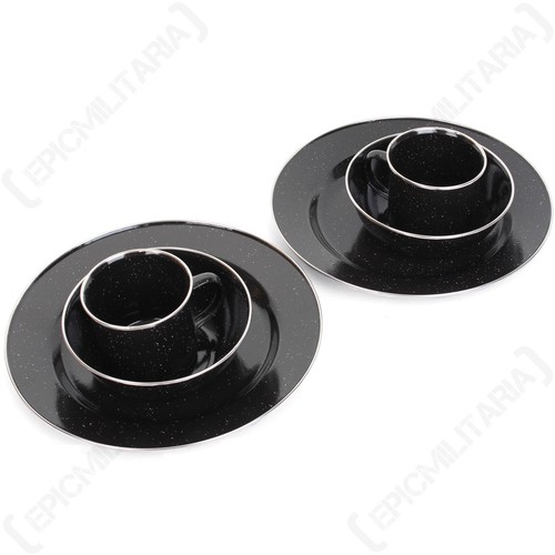 Black enamel camping dinner - black,