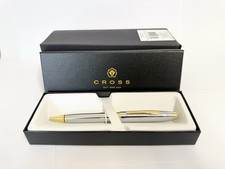 Cross Coventry Ballpoint Pen Chrome Silver with Gold  Tone Trim - With Gift box