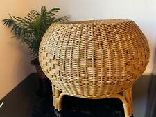 Vintage Rattan Woven Wicker Stool Pouffe pouf Bamboo Legs Boho Tiki foot stool