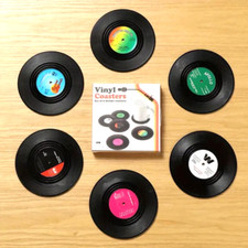 Six Drink Coasters in the Shape of Retro Vinyl Records - New