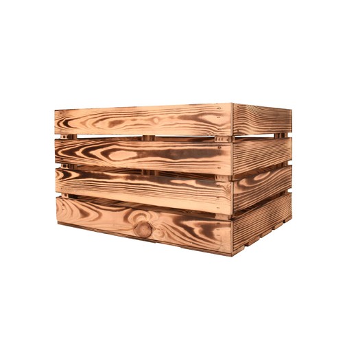 Flamed wooden storage crate - wooden,
