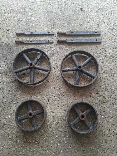 Vintage cast iron cart wheels - vintage,